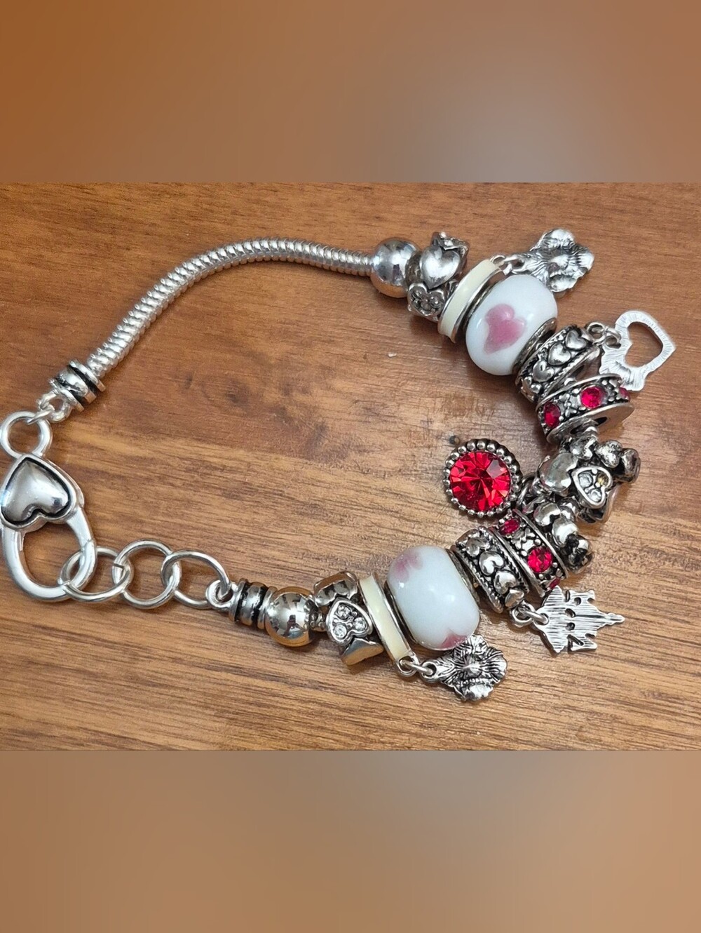 RN Registered Nurse Charm Bracelet Silver Tone Snake Chain Heart Crystal Medical
